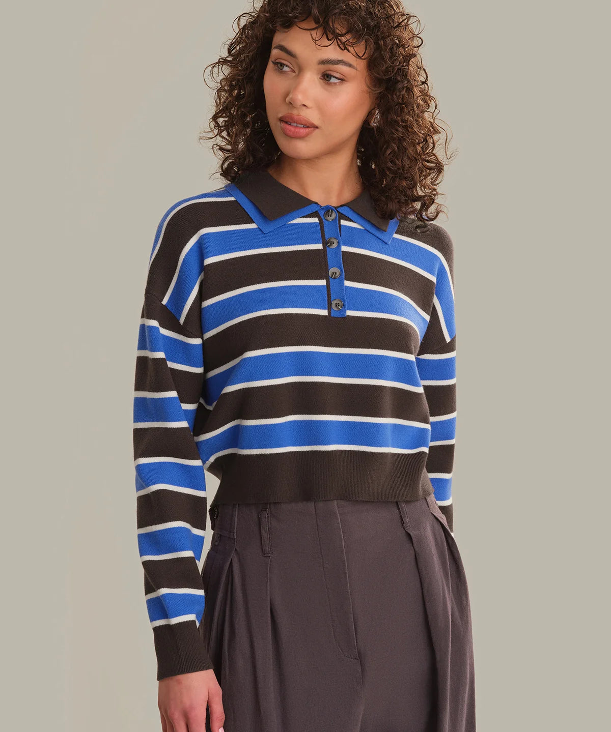 Vera Double Johnny Collar Rugby Stripe Pullover