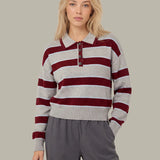 Vera Double Johnny Collar Rugby Stripe Pullover