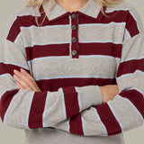 Vera Double Johnny Collar Rugby Stripe Pullover
