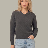 Sloane High V-Neck Double Trim Cashmere Pullover