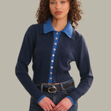 Priscilla Faux Double Layer Polo Cardigan