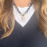 Navy Bandana with Rose Quartz Stone