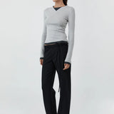 Organic Cotton V Neck Long Sleeve Top