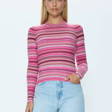 Madison Crew Neck Sweater - Pink Brown Multi Stripe