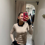 Cashmere Jersey Contrast Easy Cuffed Crew