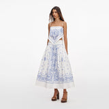White And Blue Embroidered Linen Top