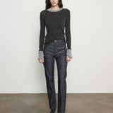Cashmere Jersey Contrast Easy Cuffed Crew