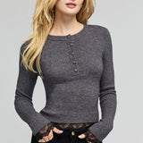 Olivia Lace Combo Henley Sweater
