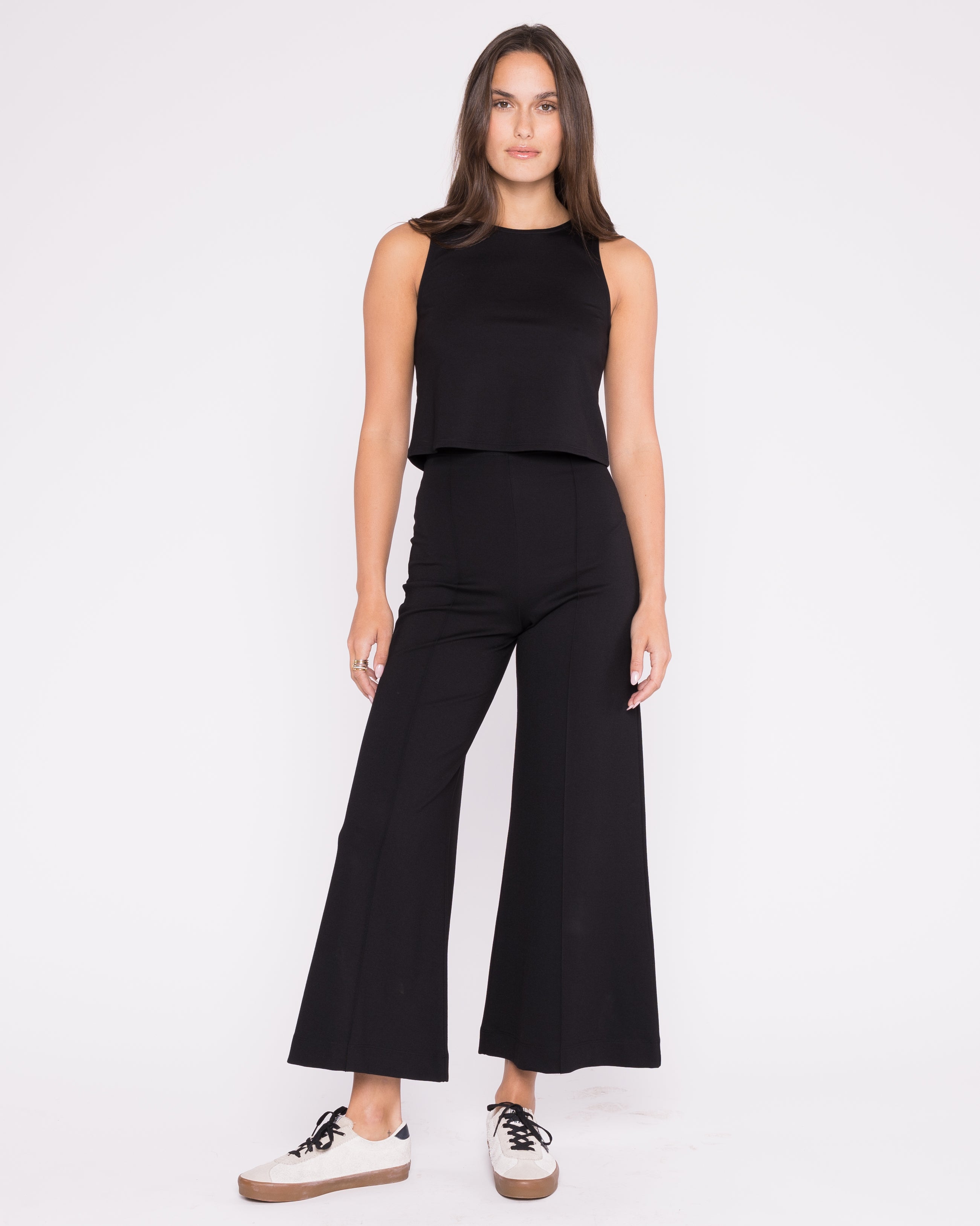Ponte Knit Wide Leg Pant: Cropped