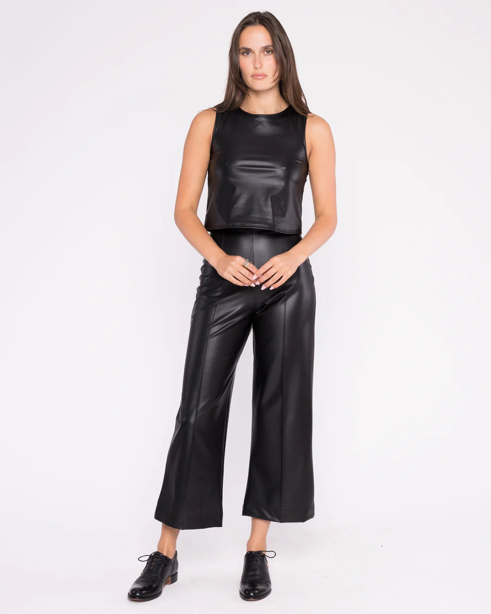 Vegan Leather Cropped Straight Leg Pant: Cropped