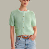 Celine Cotton Cropped Pointelle Cardigan
