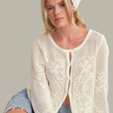 Nadia Floral Pointelle Cotton Cardigan