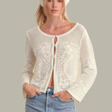 Nadia Floral Pointelle Cotton Cardigan