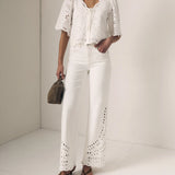 Column Eyelet Jean White