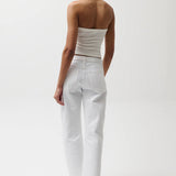 Lexi Mid Rise Bowed Straight Jean - Vintage White