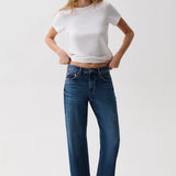 Lexi Mid Rise Bowed Straight Jean - Moonwave
