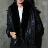 Robyn Double Collared Faux Leather Jacket With Shearling