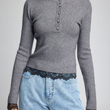 Olivia Lace Combo Henley Sweater