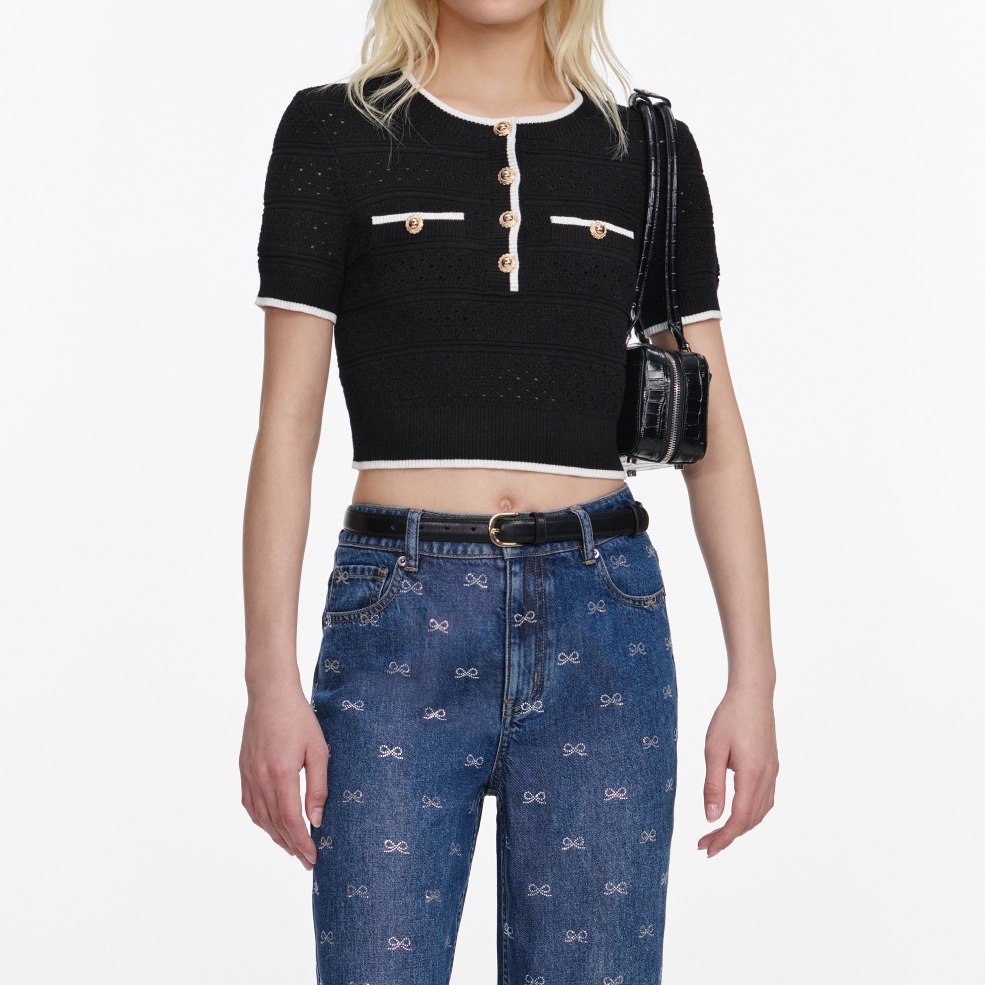 Black Pointelle Knit Top