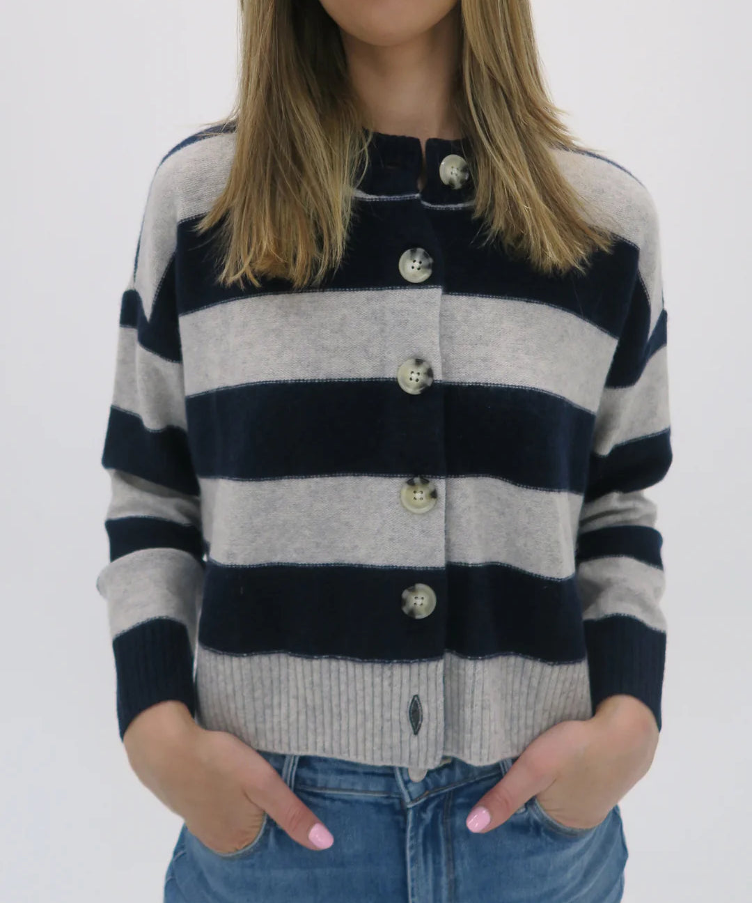 Nina Striped Crew Neck Cardigan