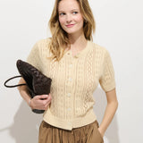 Elle Pointelle Cardigan In Linen Cotton