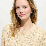 Elle Pointelle Cardigan In Linen Cotton